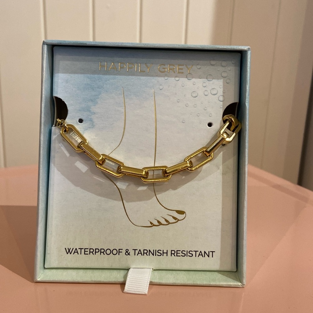 NWT HAPPILY GREY chunky paperclip link goldtone anklet